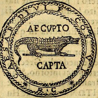 Monnaie antique de Nîmes (dupondius) portant l'inscription CAPTA et le crocodile, symbole de la ville — origine du nom de la marque horlogère